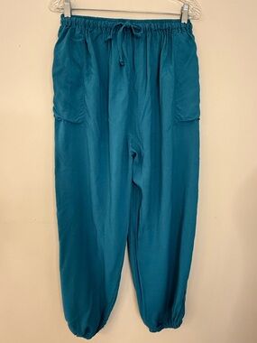 Teal pants lightweight casual elastic ankle joggers SZ XS/SM
